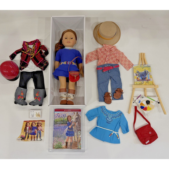 American Girl Saige 18" 2013 Doll COMPLETE w/ Book AND SEVERAL OUTFIT - Picture 1 of 14